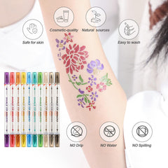 HAWINK Temporary Tattoo Markers for Skin 10 Body Markers & 56 Large Tattoo Stencils