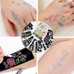 HAWINK Temporary Tattoo Markers for Skin 10 Body Markers & 56 Large Tattoo Stencils