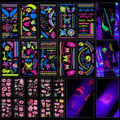 PFARRER 20 Sheet Glow in The Dark Neon Temporary Tattoos/Tattoo Stencils