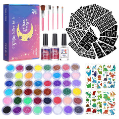 Glitter Tattoo for Kids with 48 Colors & 318pcs Glitter Tattoo Stencils