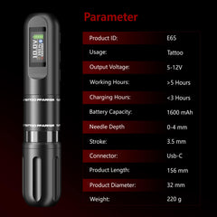 PFARRER Bluetooth Control Wireless Tattoo Pen Machine E65