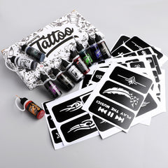 STIGMA  Temporary Tattoo Kit 10 Bottles Color Inks & 84 Pcs Stencils